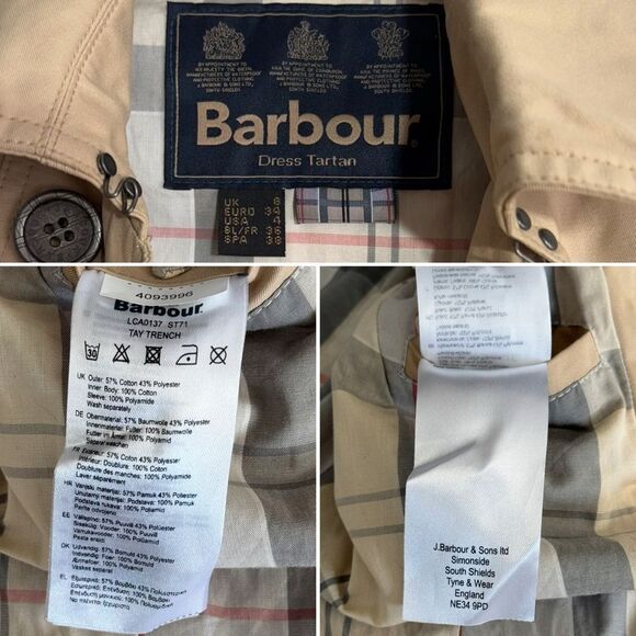 Barbour Tartan Tay Trench Coat In Beige Cream 4 Double Breasted Classic Preppy - Picture 9 of 16